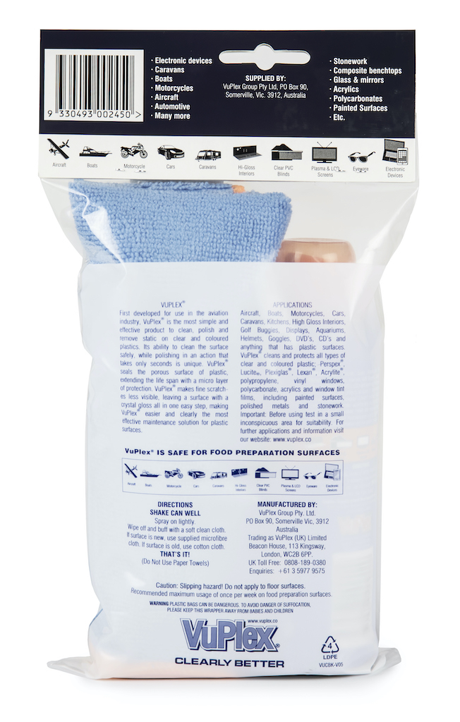 plastic cleaner and polish cloth back